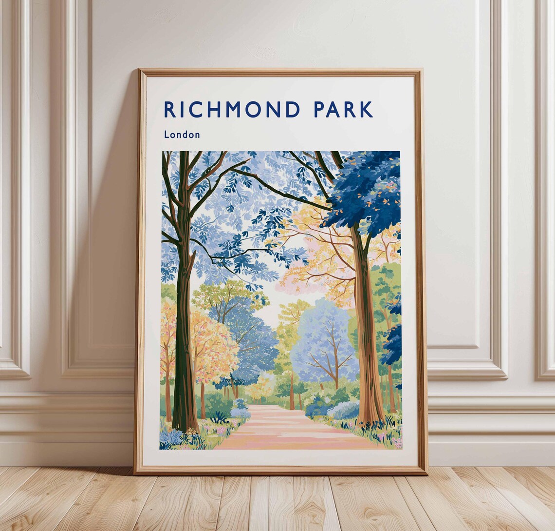 Richmond Park London Blue Woodland Path Nature Travel Art Poster