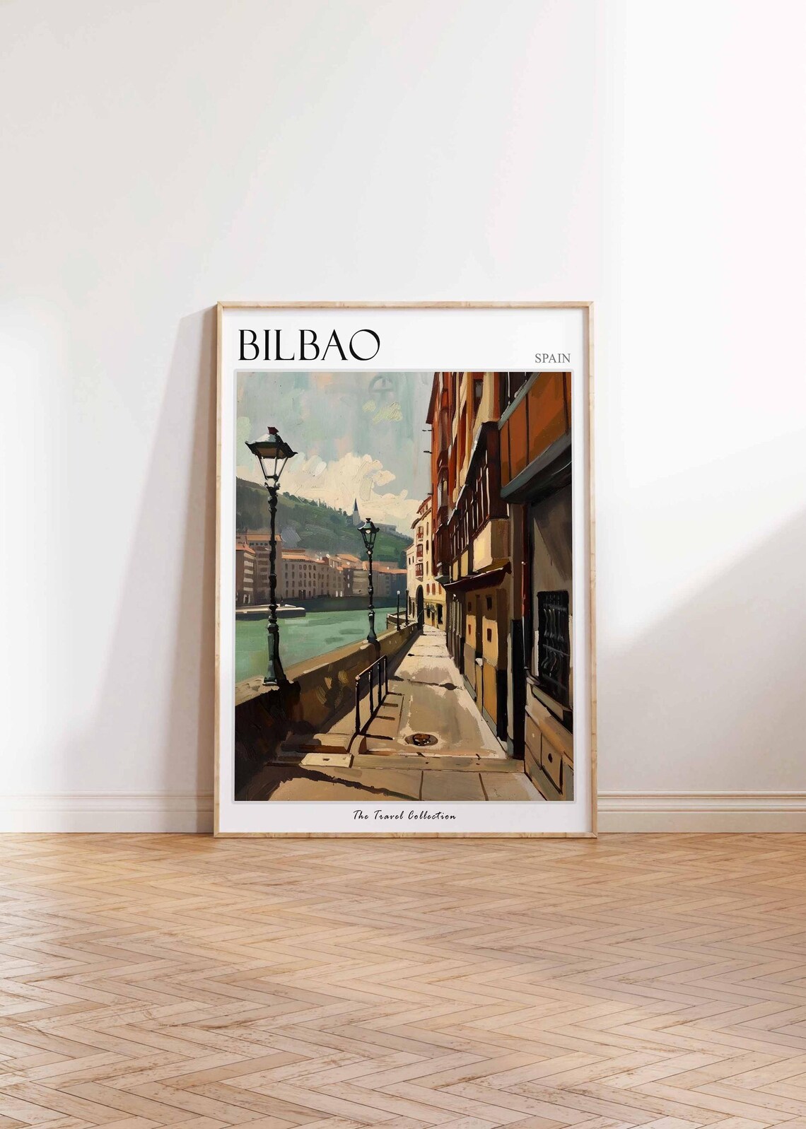 Bilbao Spain Riverside Promenade Vintage Lamps Painted Travel Poster - Image 2