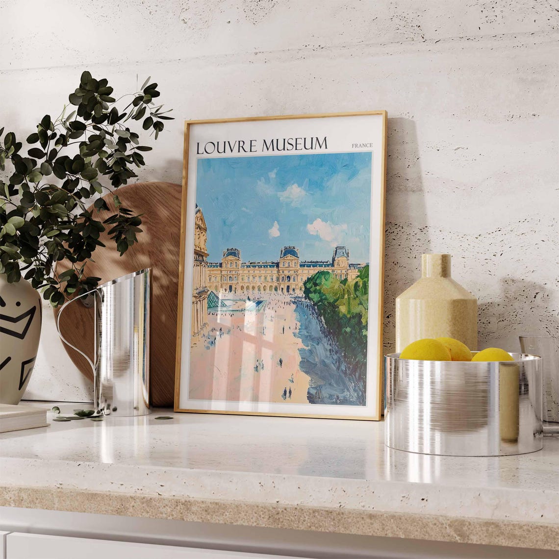 Louvre Museum Pastel Courtyard Impressionist Art France Poster - Image 2