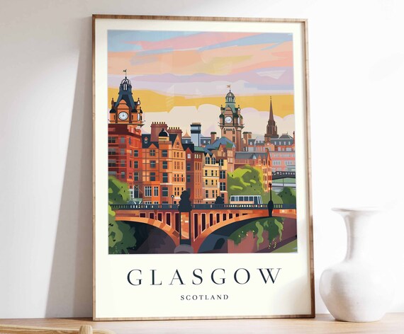 Glasgow Poster Glasgow Travel Print Scotland Wall Art Scottish Travel Print Tropical Decor City Print Glasgow Travel Poster