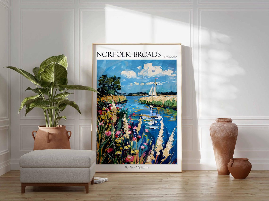 Norfolk Broads Wildflower Meadow River Sailboat Summer Poster - Image 2