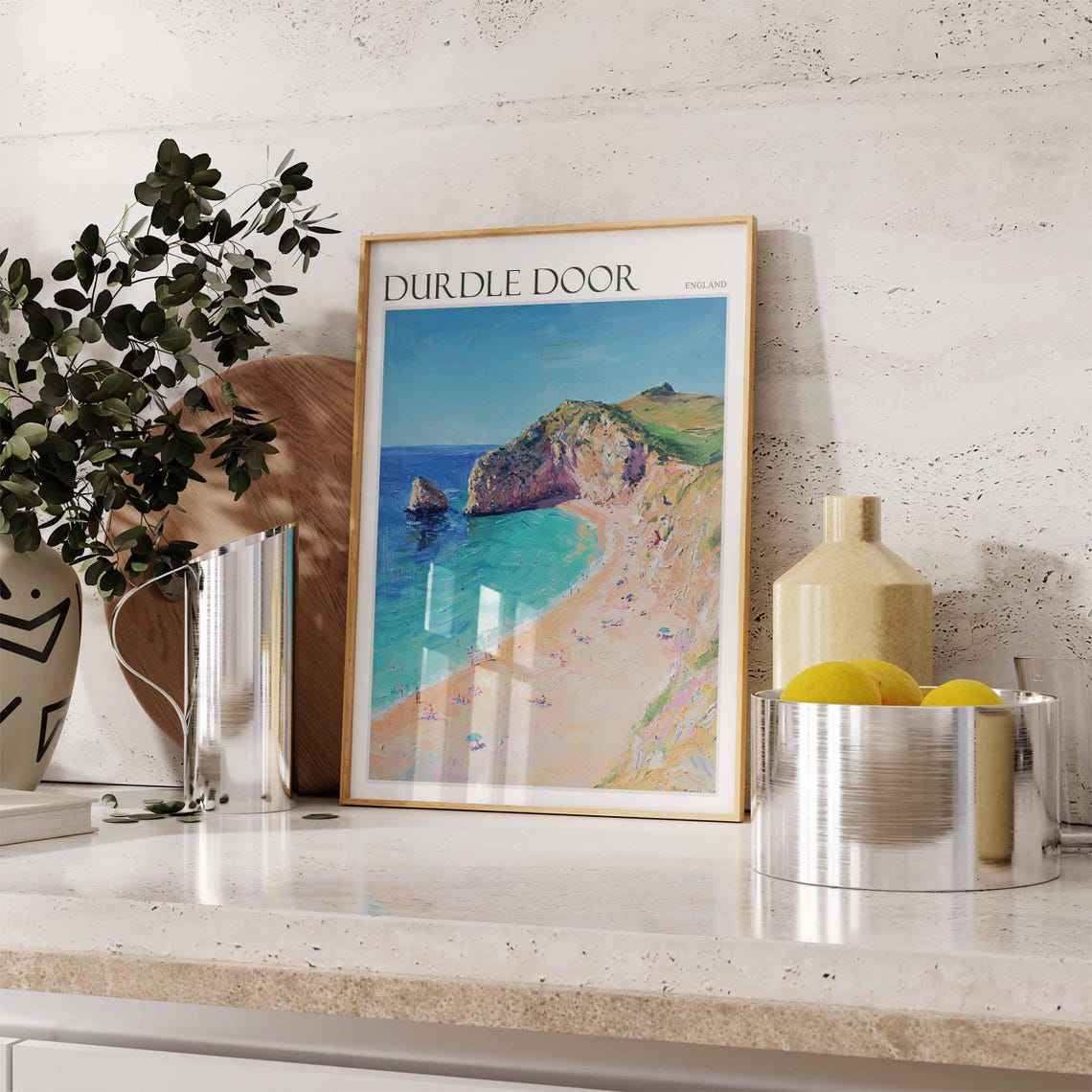 Durdle Door England Limestone Cliffs and Beach Cove Scene Poster - Image 2