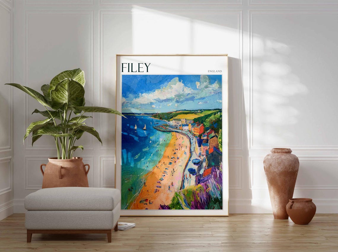Filey England Yorkshire Coast Bay Beach Painted Seaside Travel Poster - Image 3