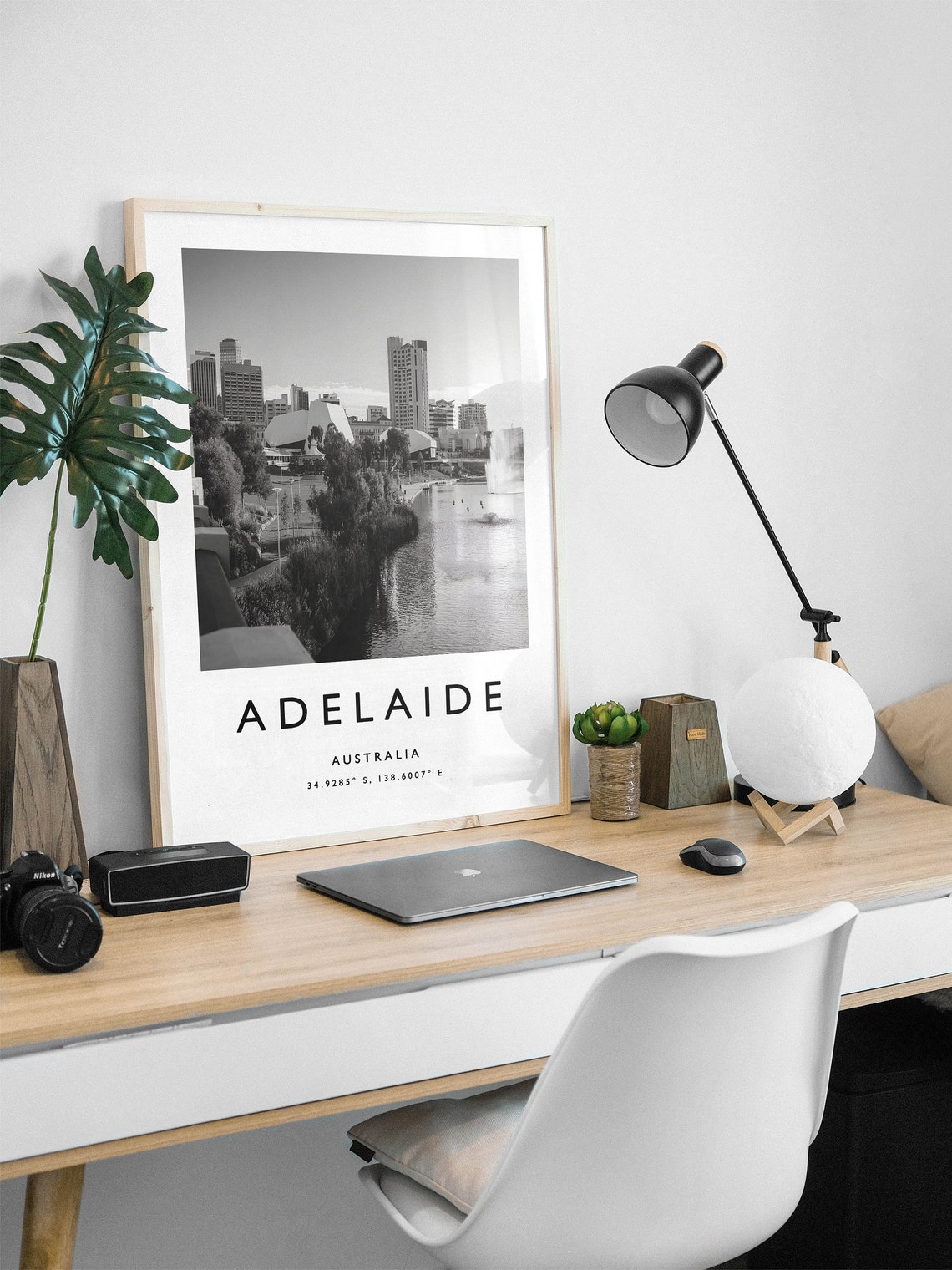 Adelaide Australia Black and White City Skyline Photo Poster - Image 2