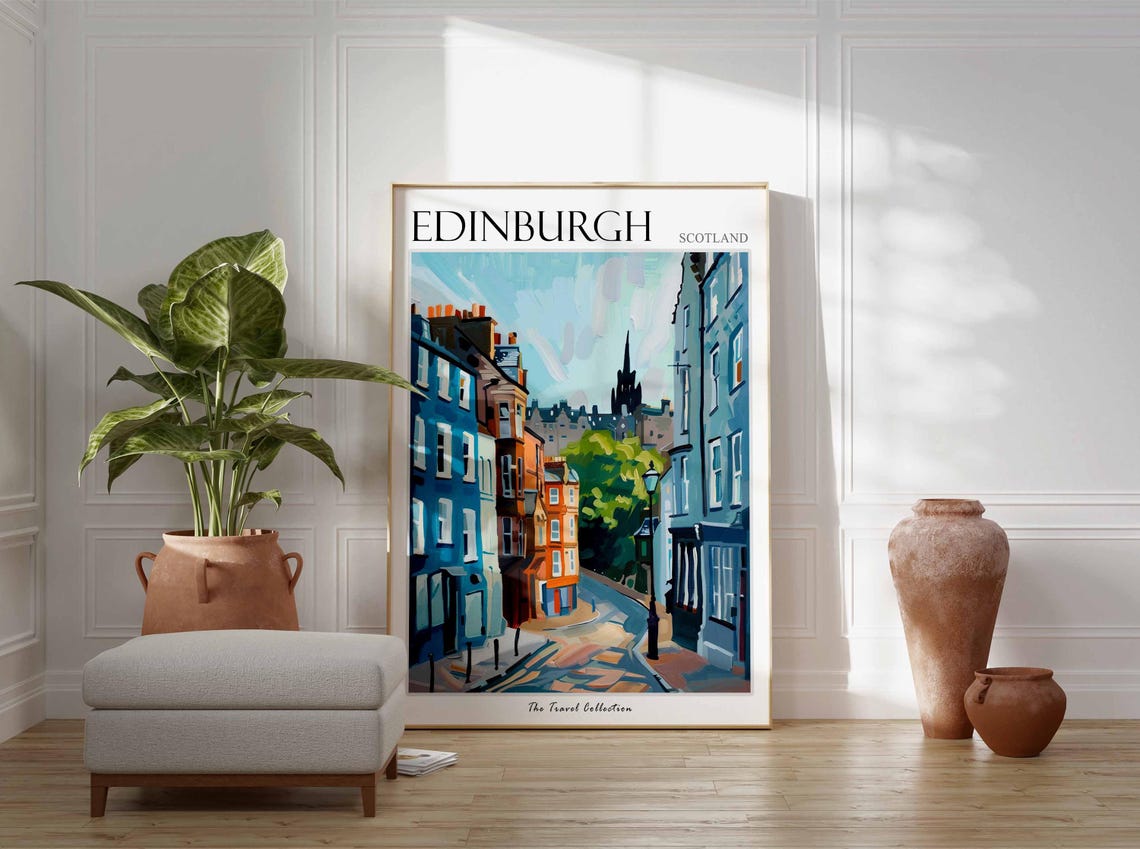 Edinburgh Scotland Colorful Old Town Street Castle View Poster - Image 3