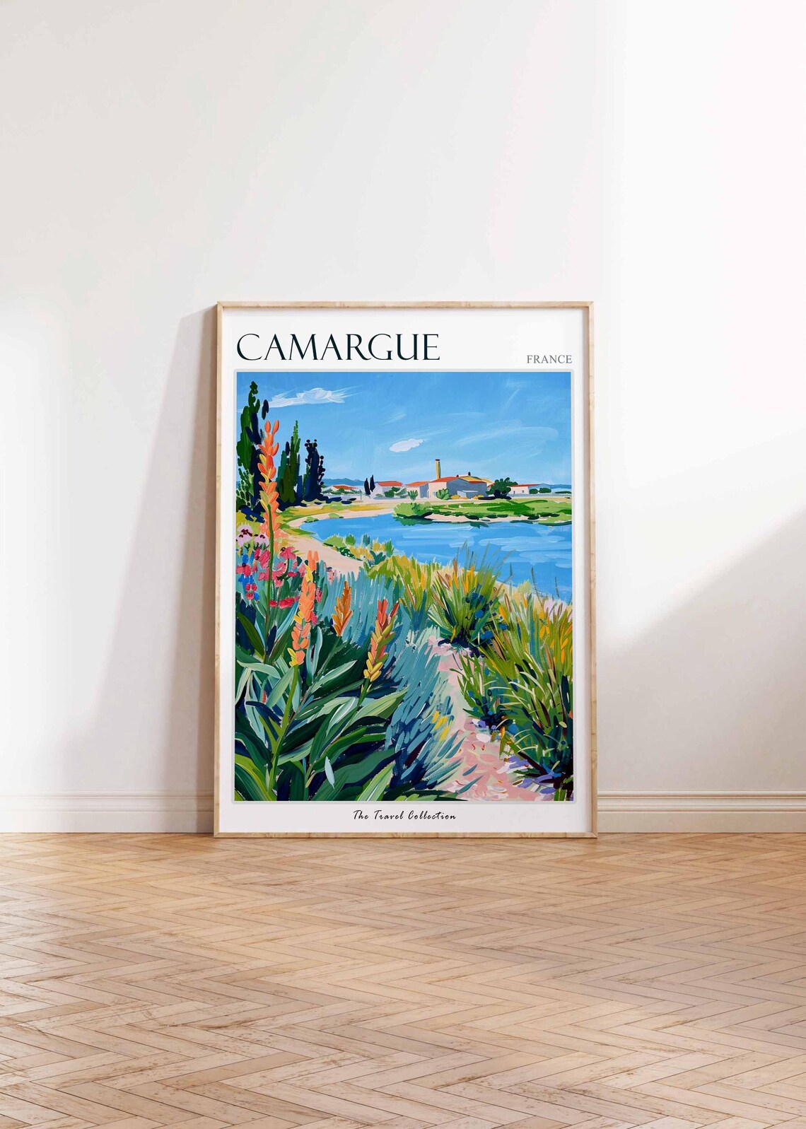 Camargue France River Marsh Red Wildflowers Village Scene Poster - Image 2