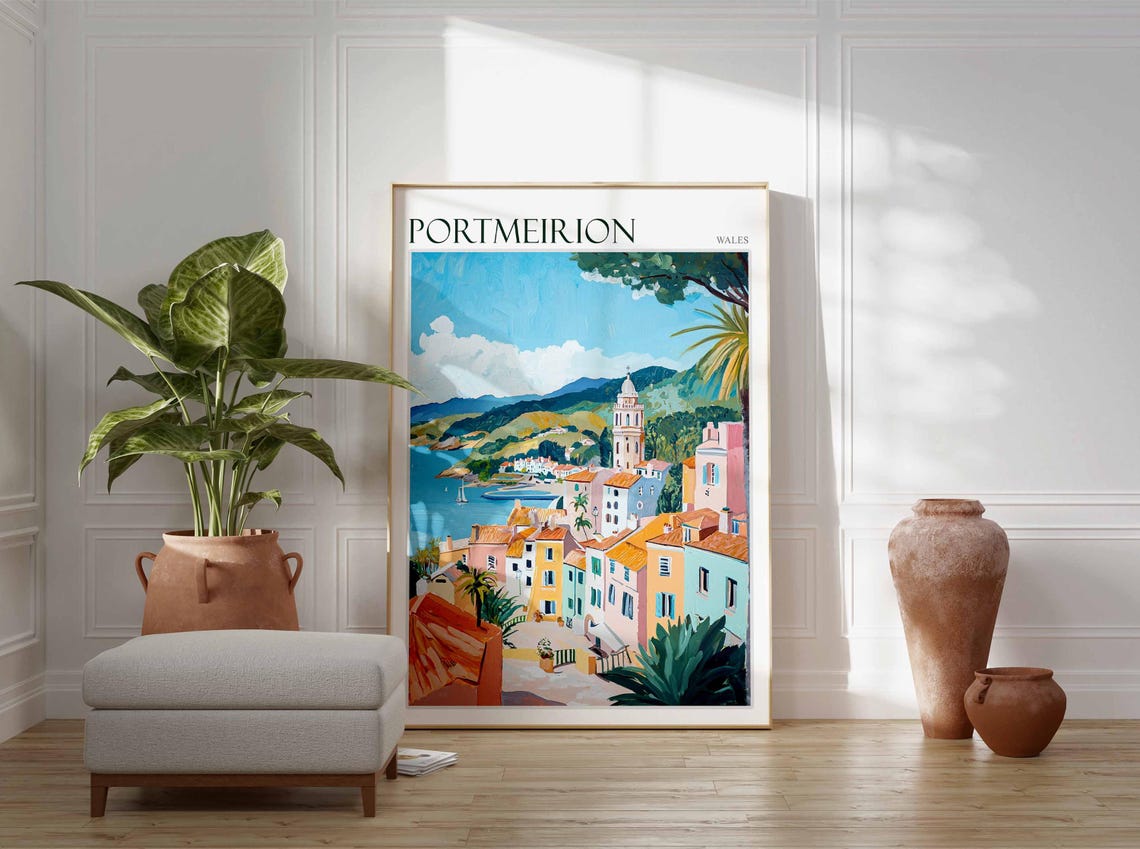 Portmeirion Poster Wales Poster Uk Travel Poster Coastal Wall Art British Decor European Travel Poster Uk Landscape Poster Uk Print - Image 4