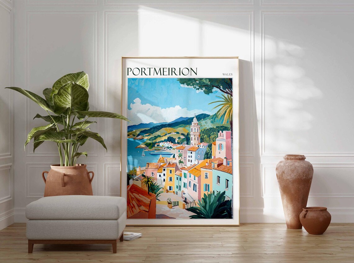 Portmeirion Wales Hillside Village Bell Tower Sailboat Bay Poster - Image 4