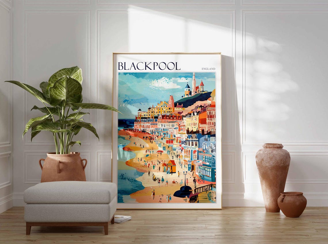 Blackpool Busy Beach Arcade Seafront Crowds Nostalgic Travel Poster - Image 3