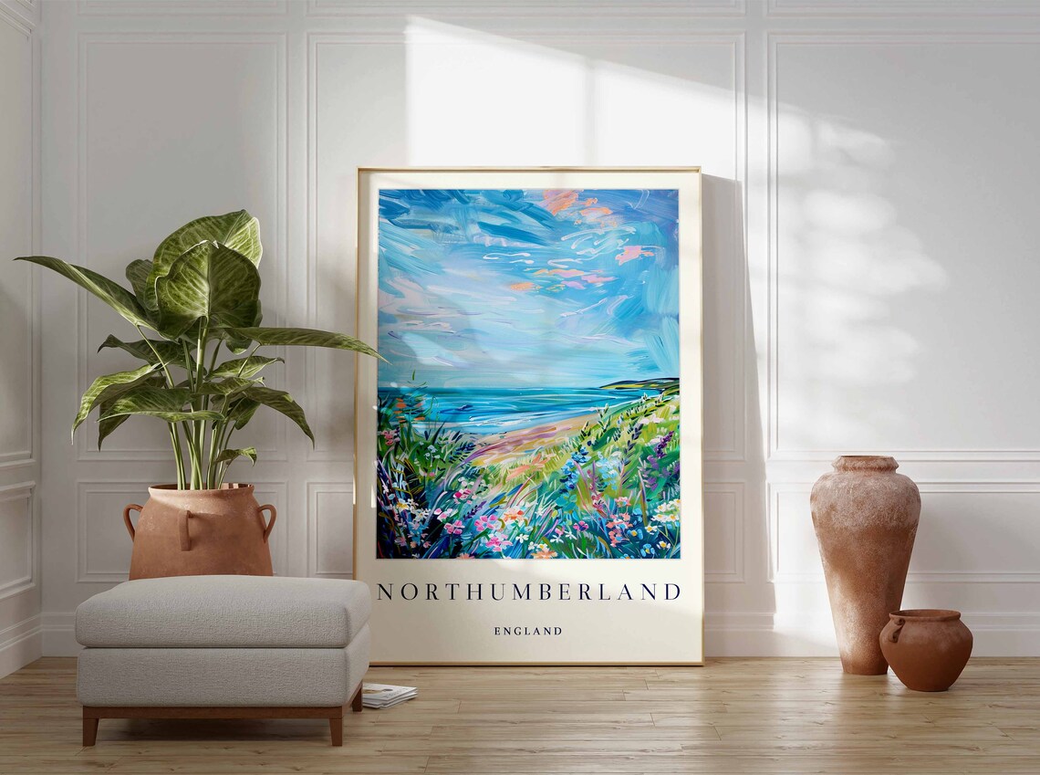 Northumberland England Wildflower Meadow Coastal Scene Poster - Image 2
