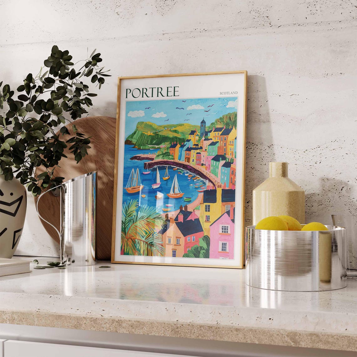 Portree Scotland Sailboat Filled Bay Vibrant Waterfront Art Poster - Image 3