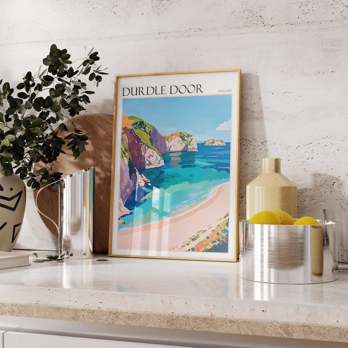 Durdle Door England Teal Sea and Chalk Cliff Beach Bay Poster - Image 2
