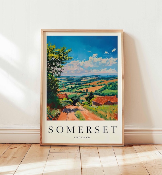Somerset England Rolling Countryside Lanes Farmhouse Scenic Poster