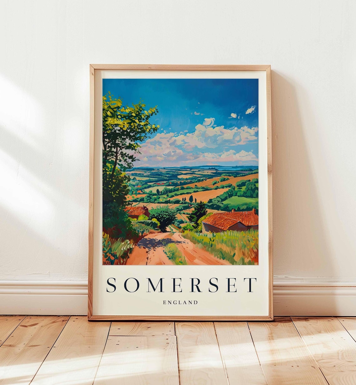 Somerset England Rolling Countryside Lanes Farmhouse Scenic Poster