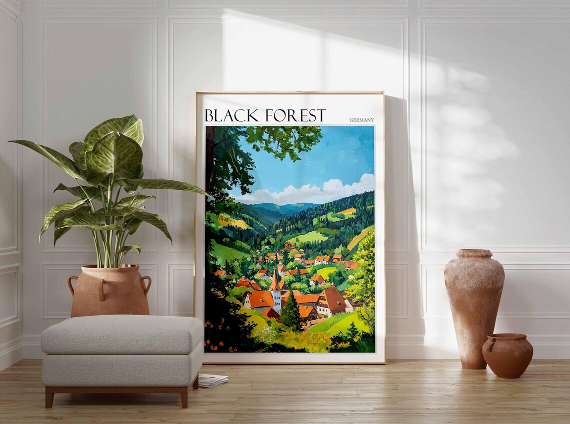Black Forest Germany Red Roof Village in Valley Painting Poster - Image 2