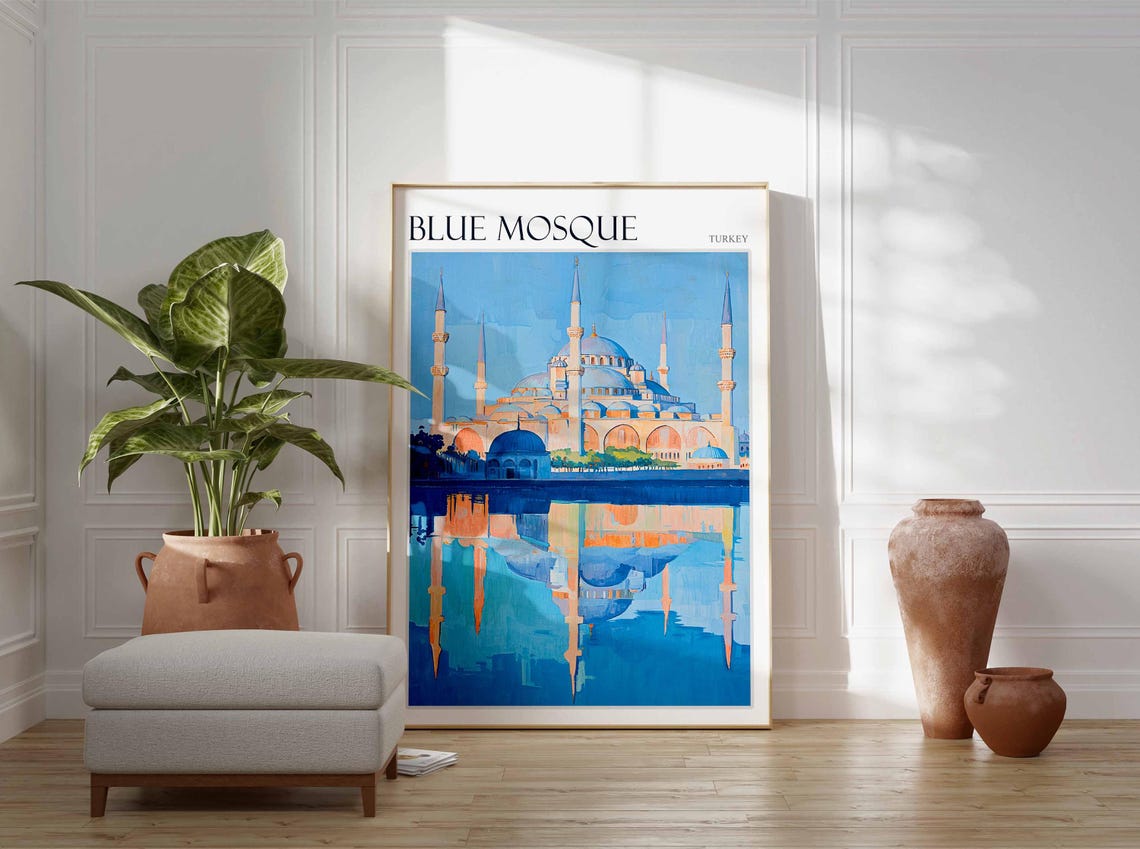Blue Mosque Istanbul Sunset Reflection Water Minimalist Poster - Image 2