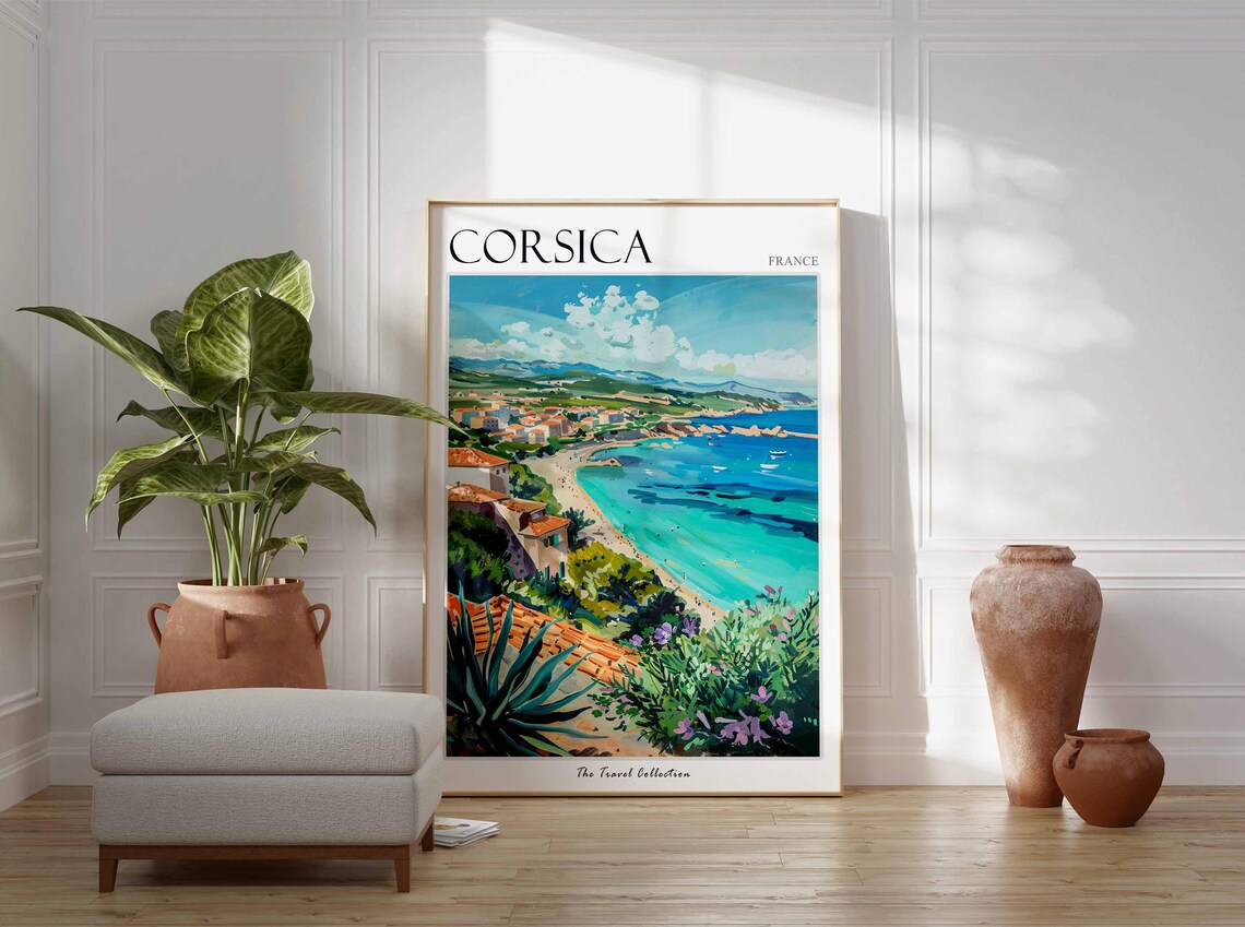 Corsica France Sweeping Bay Beach Turquoise Water Agave Poster - Image 3
