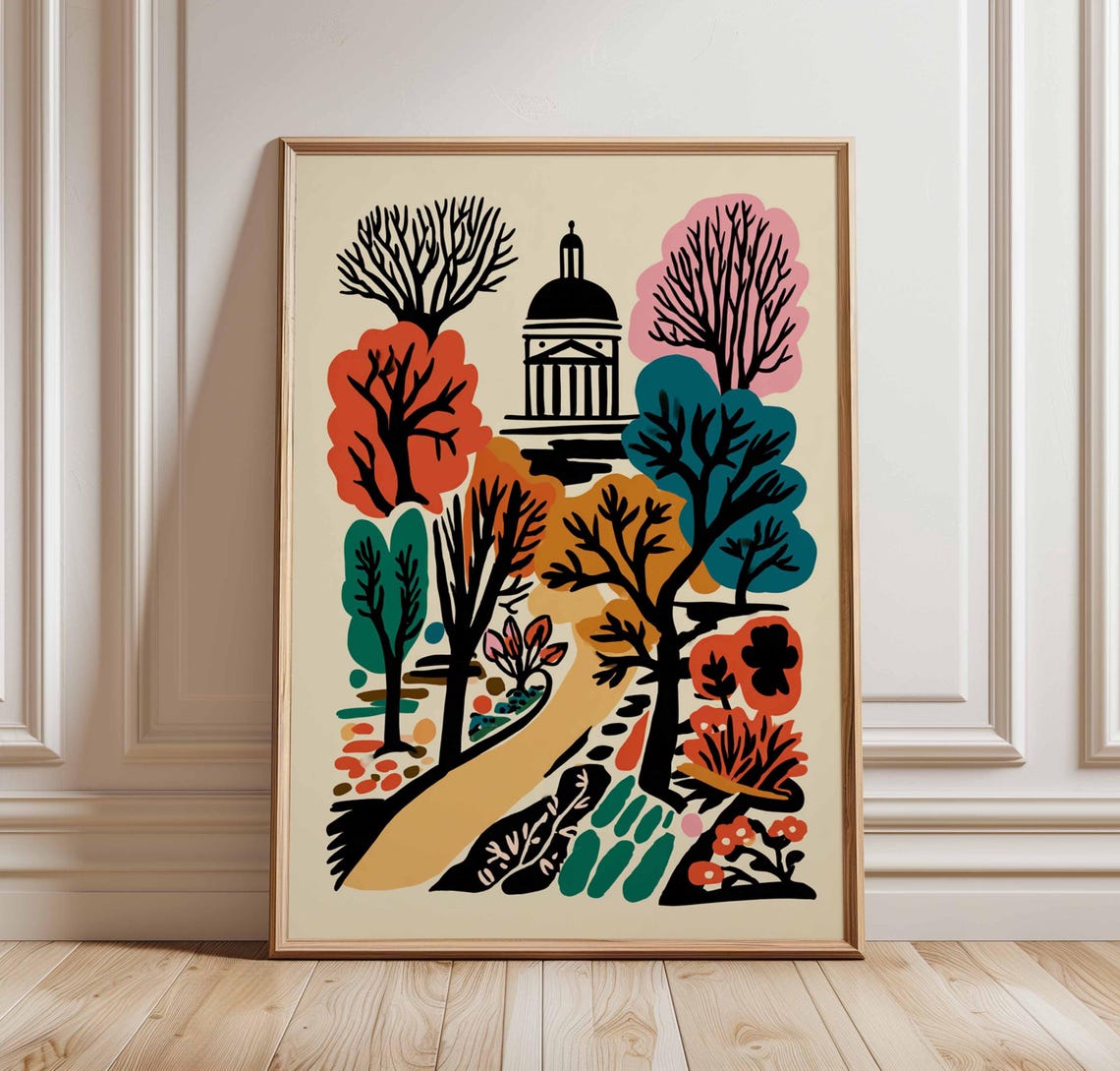 Colorful Autumn Trees Domed Pavilion Midcentury Forest Wall Art