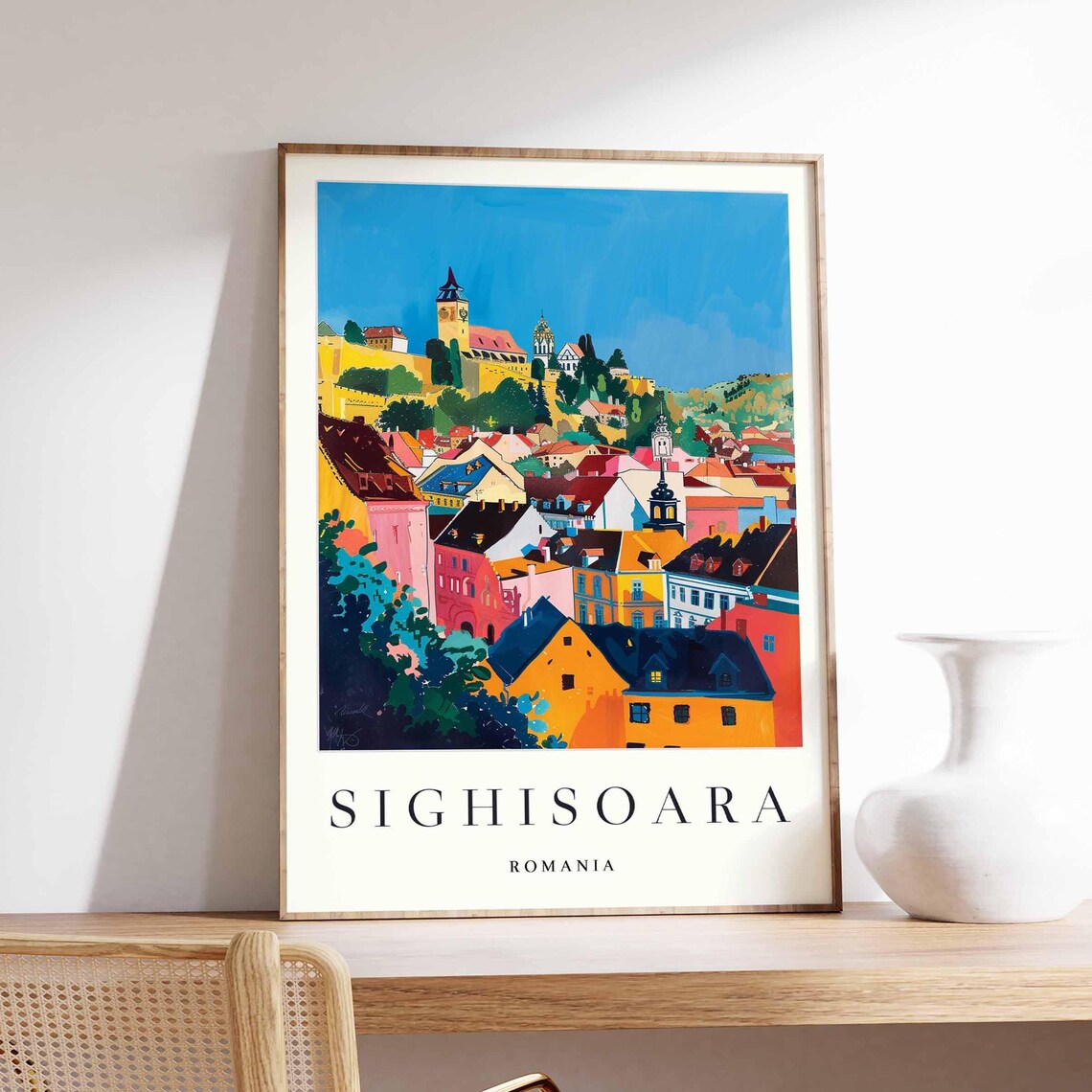 Sighisoara Romania Colorful Medieval Old Town Art Travel Poster
