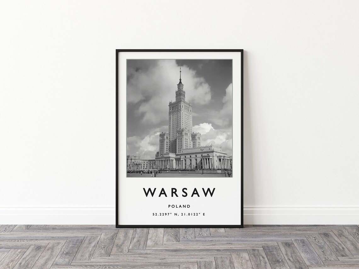 Warsaw Poland Black White Palace of Culture Photo Landmark Poster - Image 2