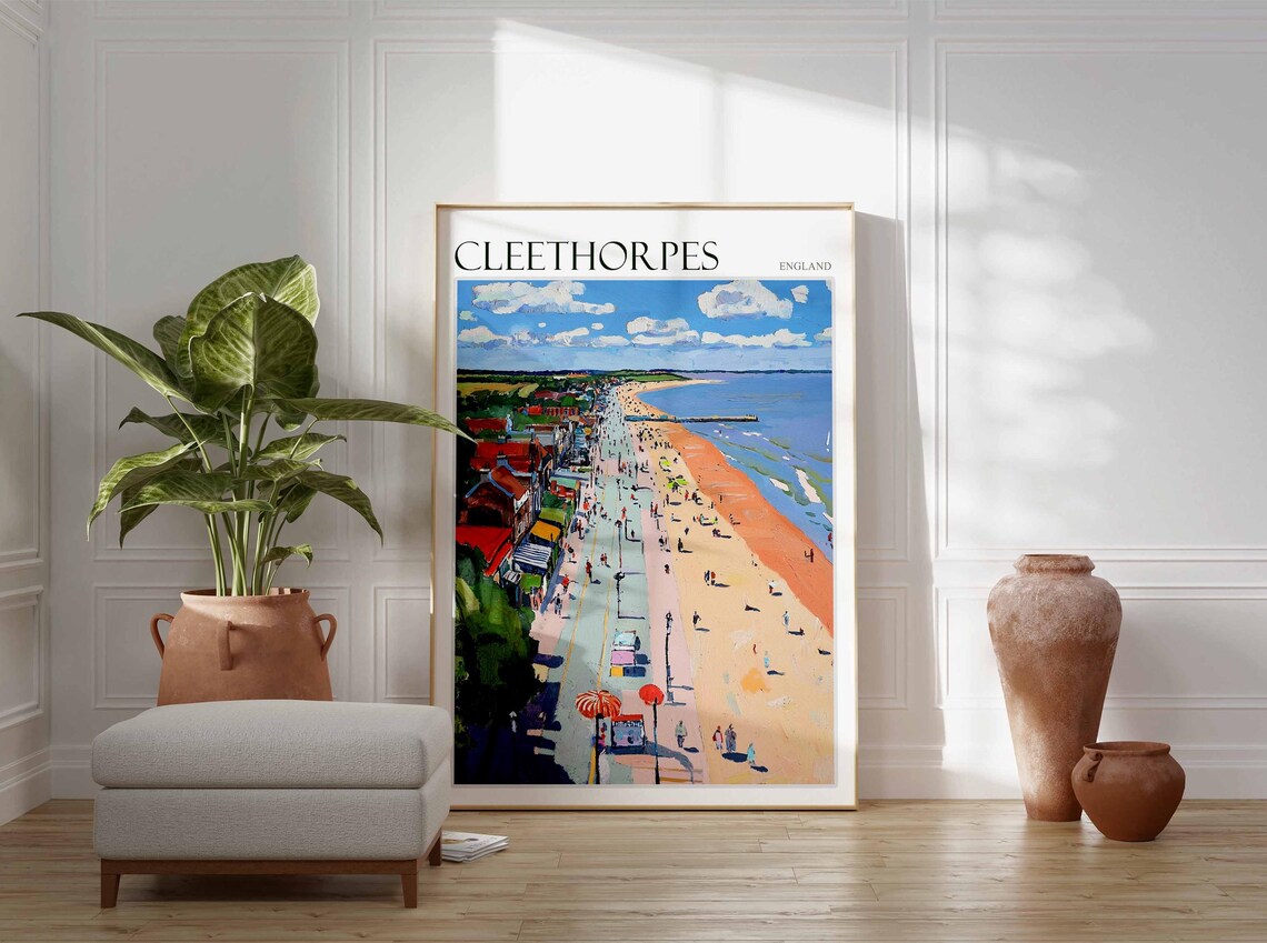 Cleethorpes England Aerial Promenade Crowds Sun Umbrellas Travel Poster - Image 3