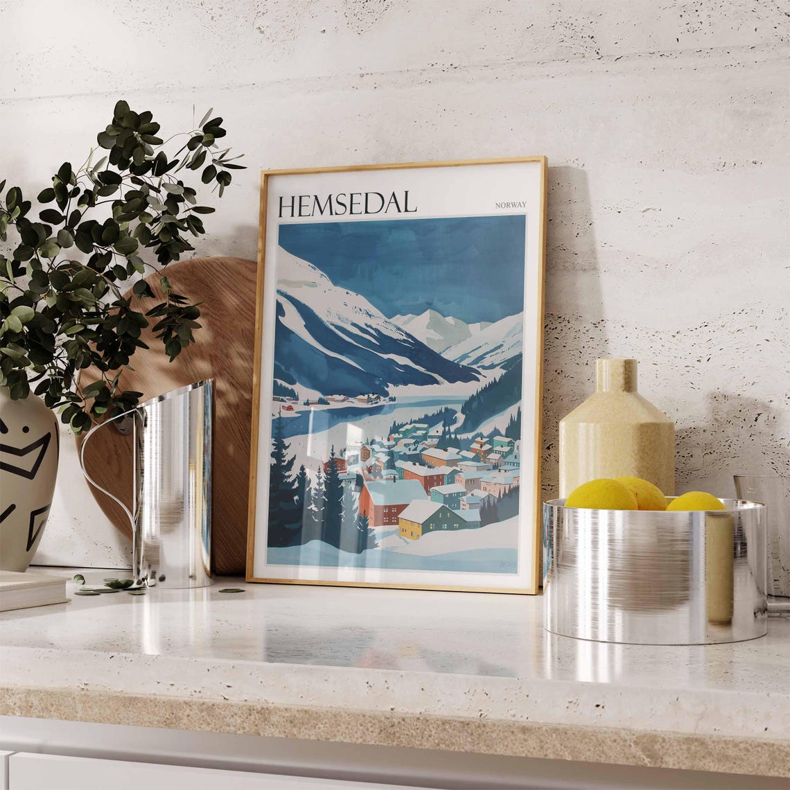 Hemsedal Norway Painterly Village Under Blue Peaks Travel Poster - Image 2