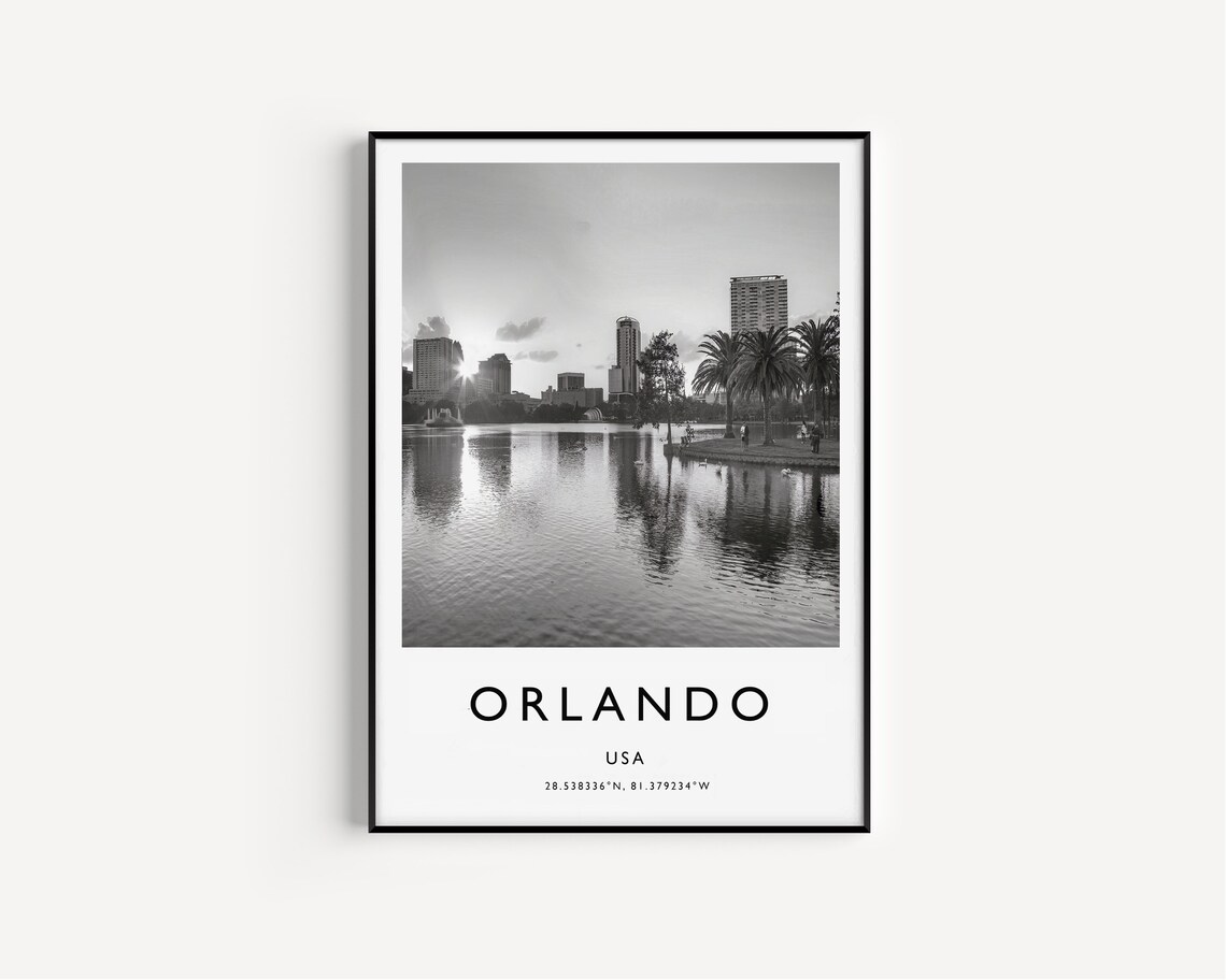Orlando USA Downtown Skyline Sunset Lake Black White Photo Poster - Image 2