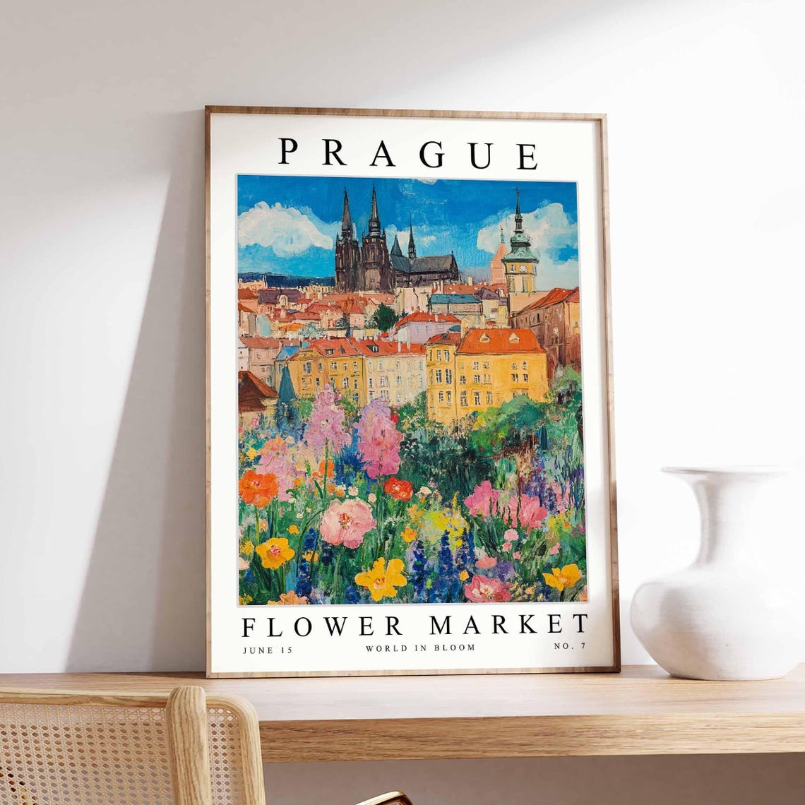 Prague St Vitus Cathedral Spires Red Rooftop View Travel Poster