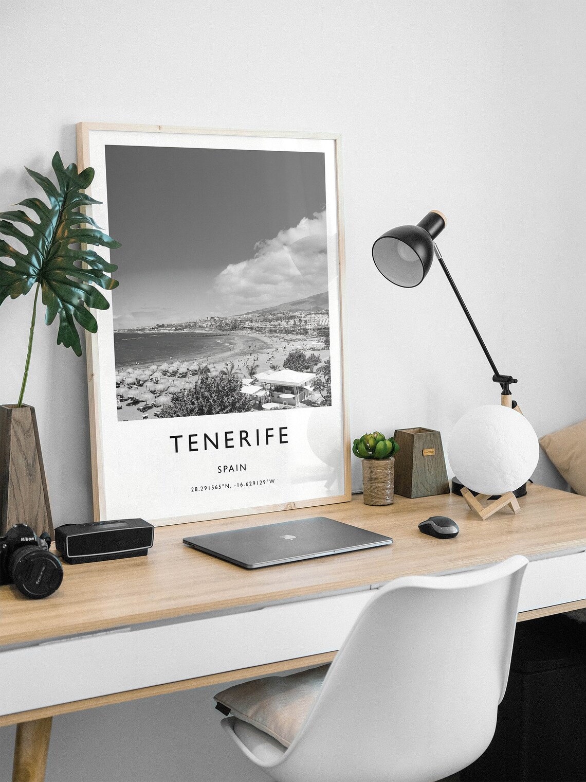Tenerife Spain Black and White Coastal Beach Photography Poster - Image 2