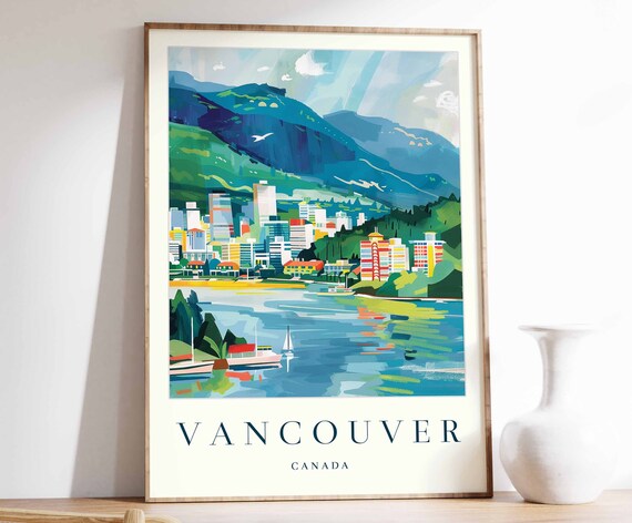 Vancouver Poster Vancouver Travel Print Canada Wall Art Canadian Travel Print Tropical Decor Sea Print Vancouver Gift