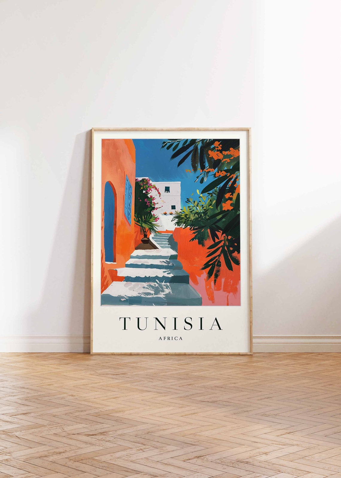 Tunisia Blue and White Village Steps Orange Walls Africa Poster - Image 2