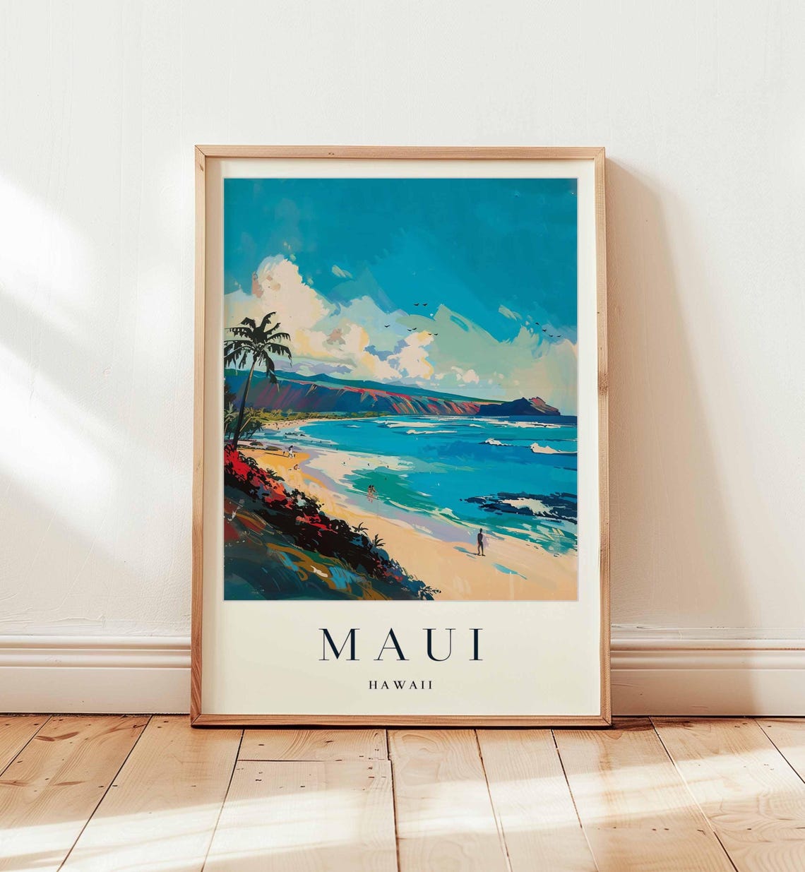 Maui Hawaii Turquoise Bay Beach With Mountains Travel Poster