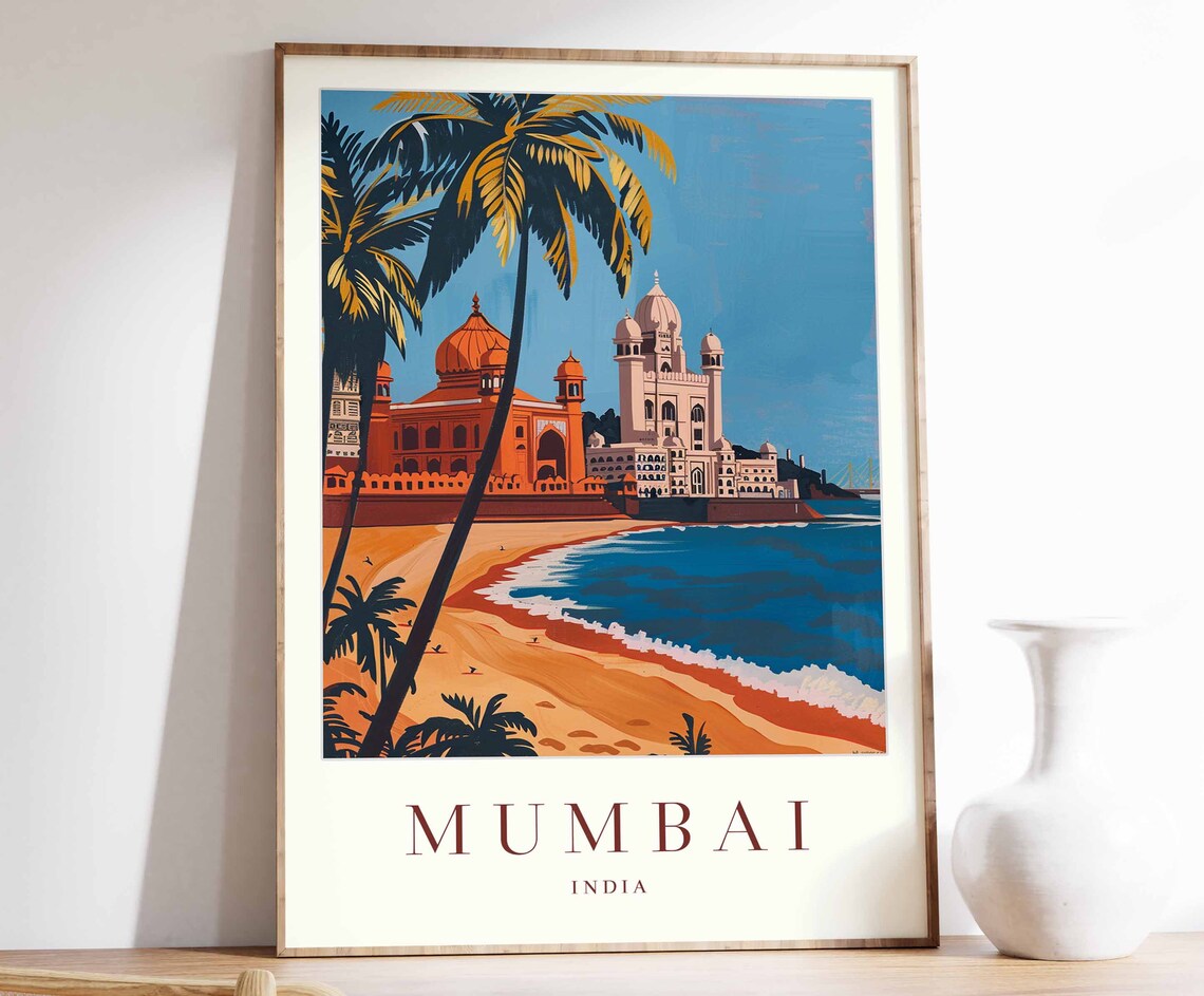 Mumbai India Historic Mosque On The Coast With Palms Travel Poster