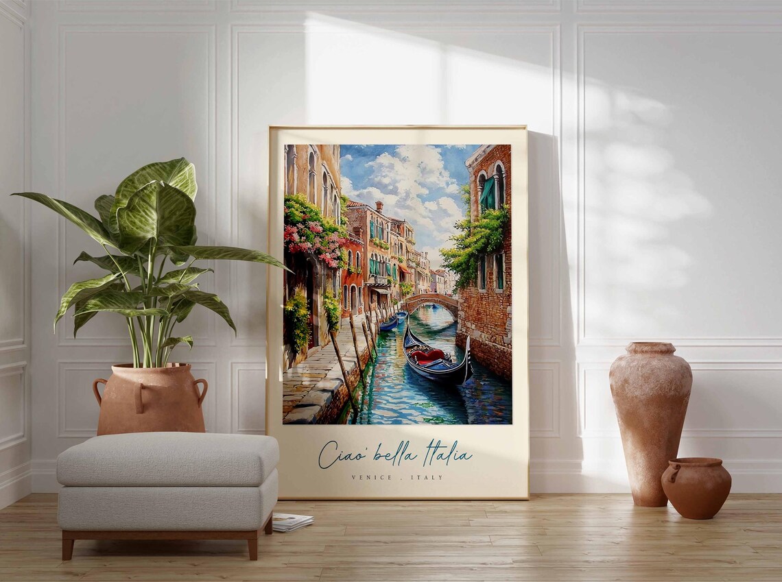 Venice Italy Ciao Bella Italia Gondola Canal Bridge Art Travel Poster - Image 3