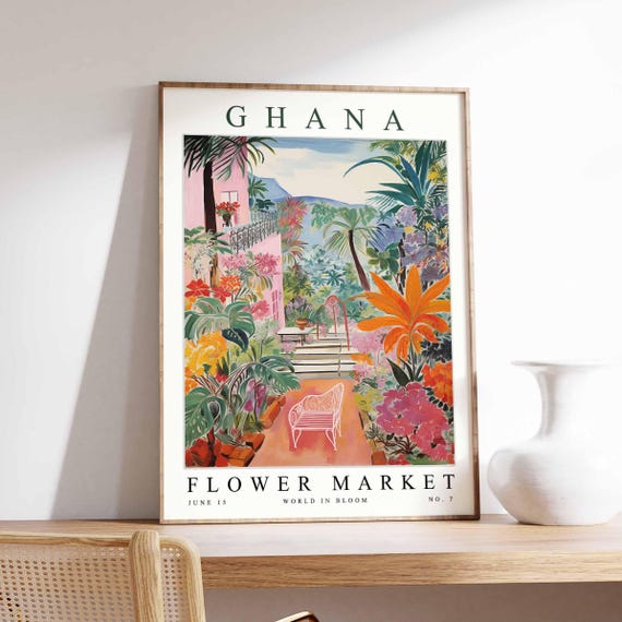 Ghana Flower Market Poster Print Ghanaian Floral Wall Art Decor Botanical Africa Travel