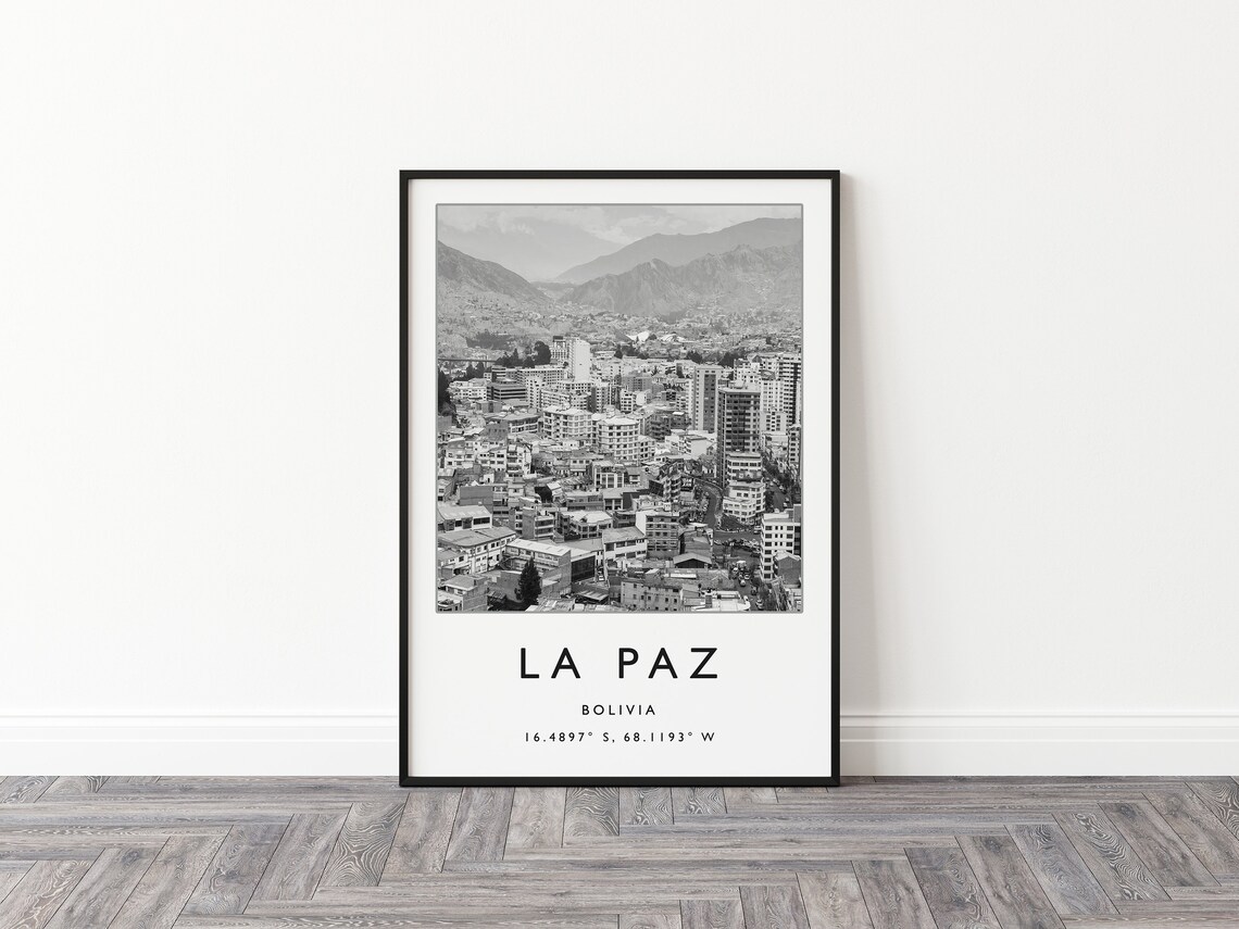 La Paz Bolivia Black and White Mountain Cityscape Photo Travel Poster - Image 2