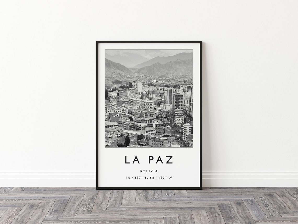 La Paz Bolivia Travel Print Bolivia Travel Poster Bolivia Travel Print South America Travel Poster Travel Gift Black And White - Image 2