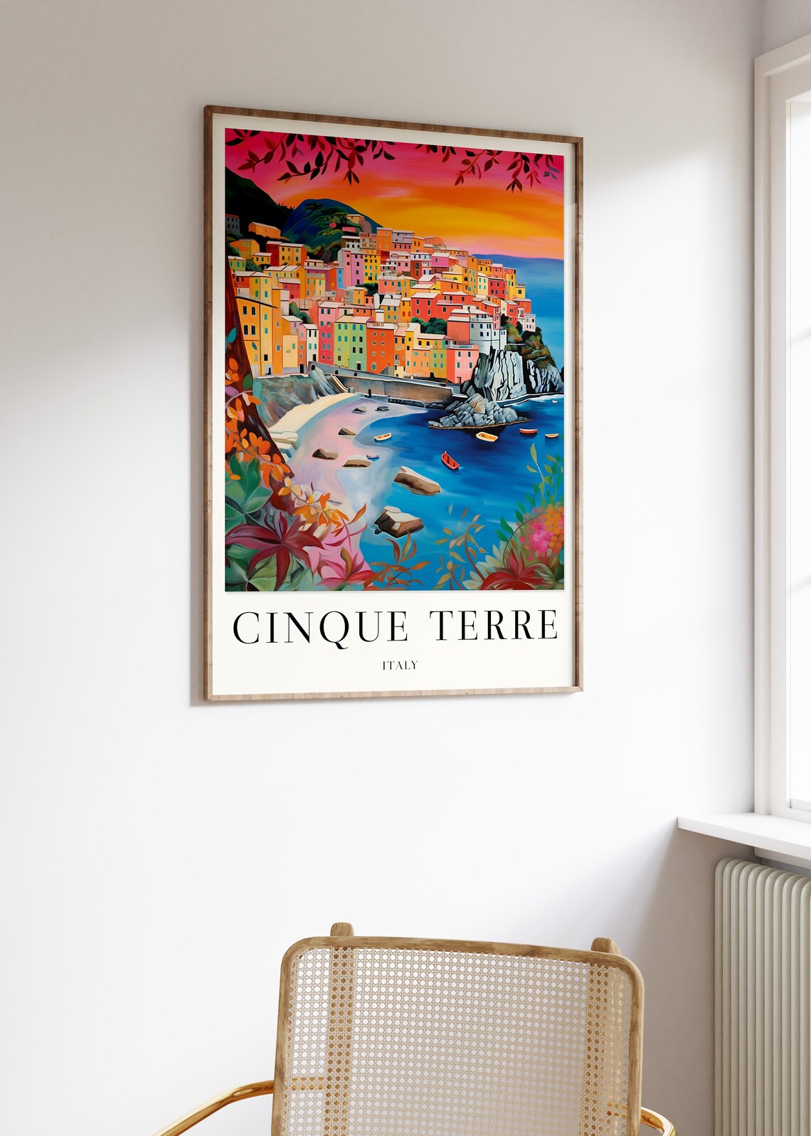 Cinque Terre Italy Sunset Colorful Cliffside Village Boats Poster - Image 2