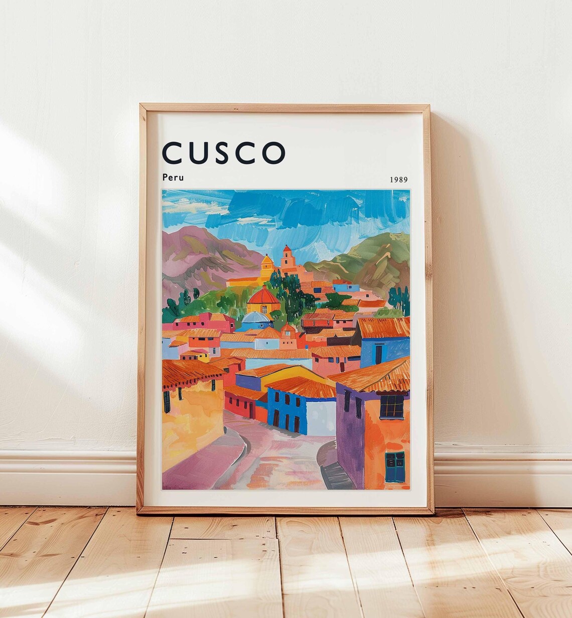 Cusco Peru Travel Poster 1989 Colorful Andean Town Painting Artwork
