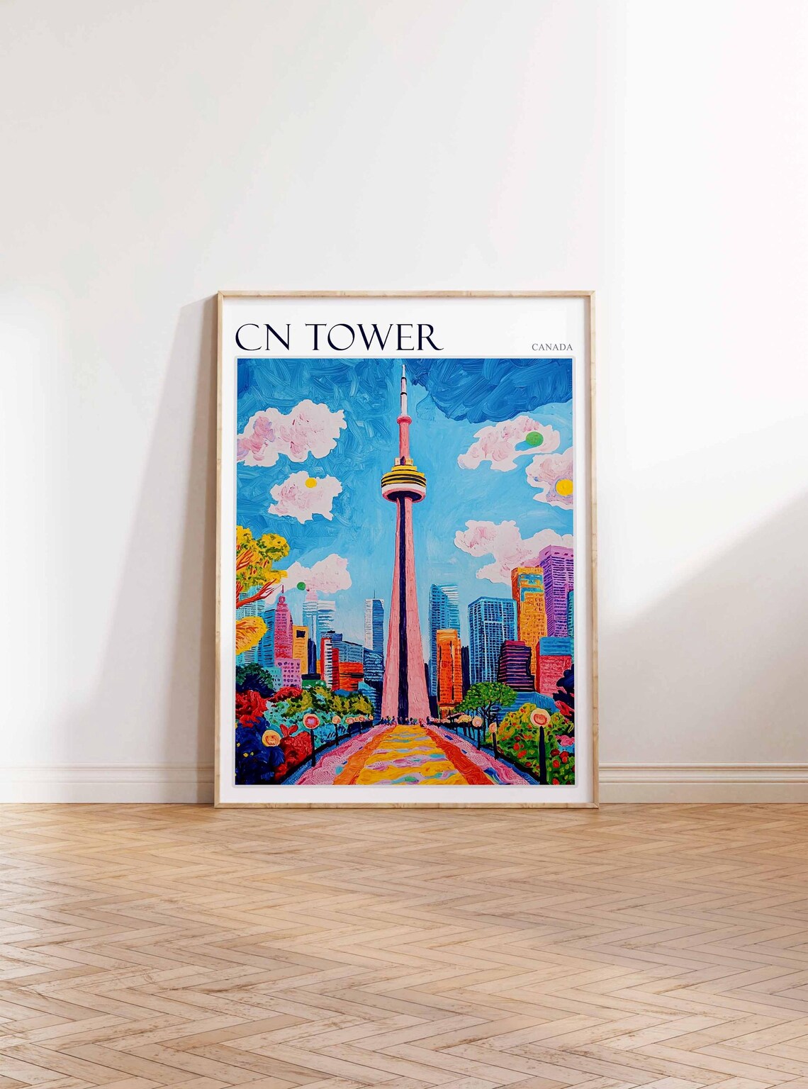 CN Tower Canada Toronto Pop Art Flower Garden Colorful Travel Poster - Image 3