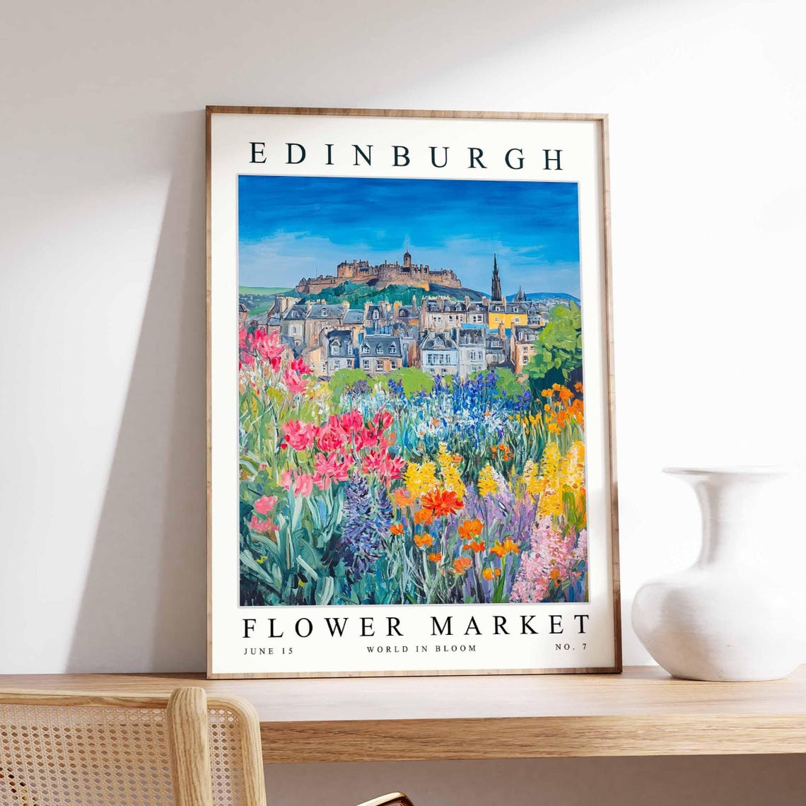 Edinburgh Flower Market Castle View Multicolor Tulip Garden Poster