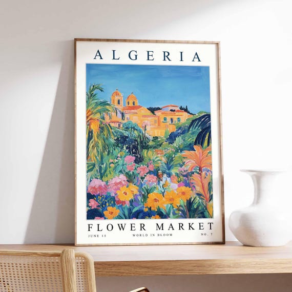 Algeria Flower Market Poster North Africa Print Algiers Floral Wall Art Colourful Botanical Decor Cultural Travel