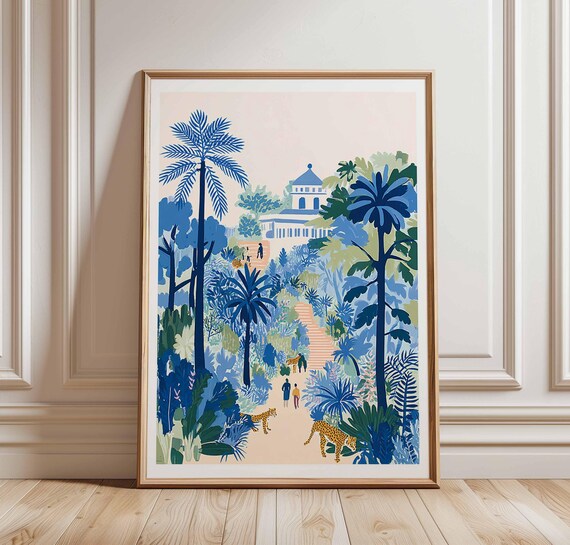 London Zoo Blue Tropical Jungle Big Cat Vintage Wildlife Art Poster