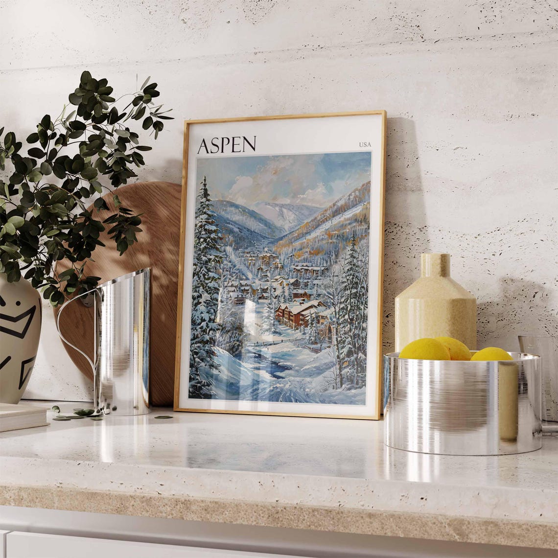 Aspen USA Golden Slopes Valley Cabins Pines Blue Shadows Poster - Image 2
