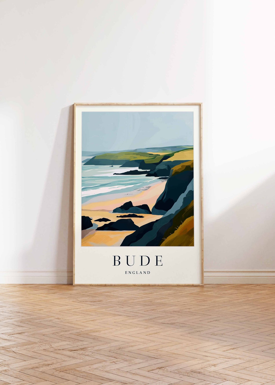 Bude England Rocky Shoreline Sunset View Vintage Travel Poster - Image 2