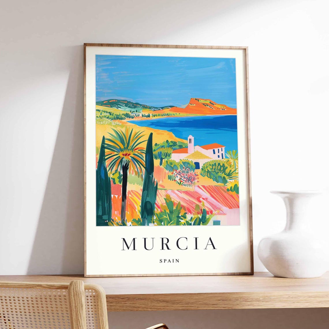 Murcia Spain Countryside Villa Palms Bay Scenic Travel Poster