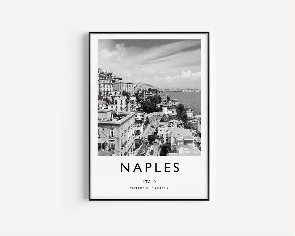 Naples Italy Coastal City Bay Black White Photo Travel Poster - Image 2