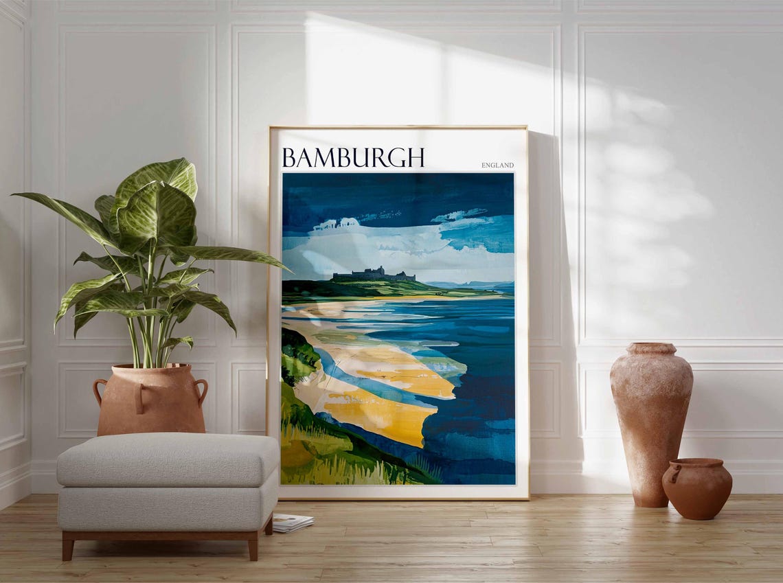 Bamburgh Castle Dramatic Moody Sky Beach Sunset Northumberland Poster - Image 3