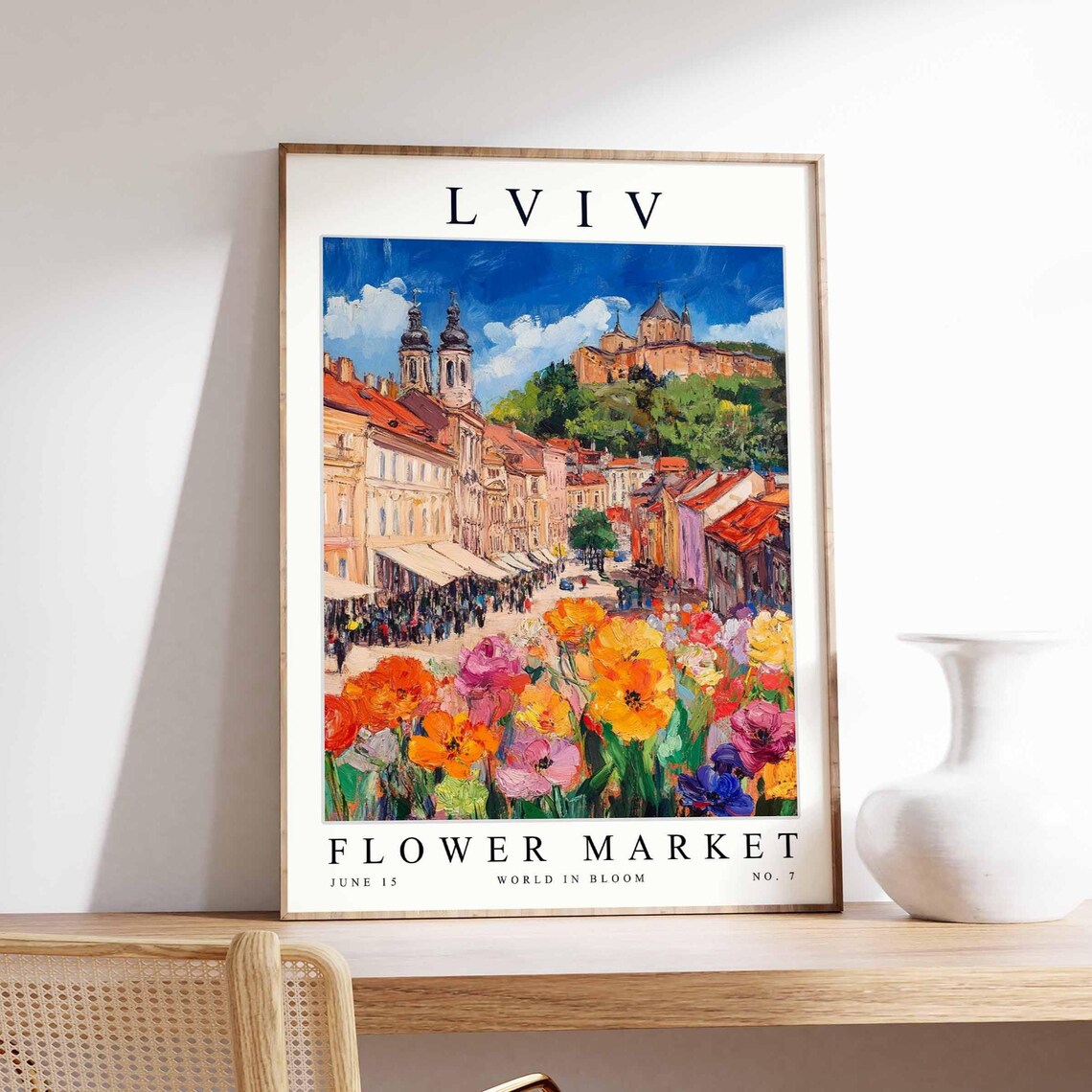 Lviv Flower Market Old Town Square Stalls Castle Hill Poppies Poster