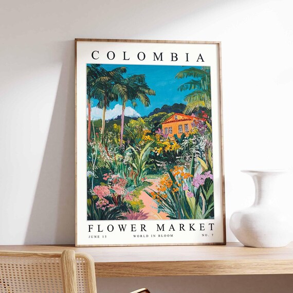 Colombia Flower Market Poster Print Colombian Floral Wall Art Decor Botanical South America Travel